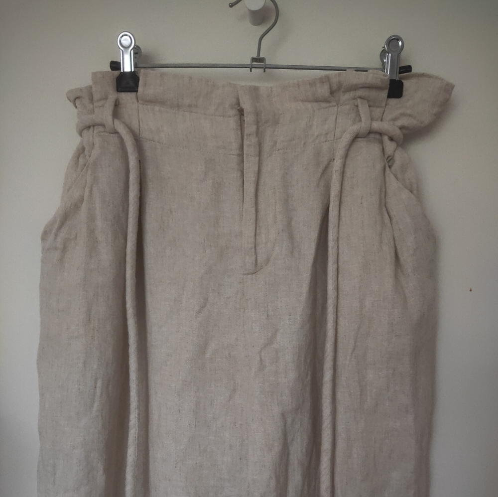 Linen high waisted paper bag pants - Picture 3 of 3